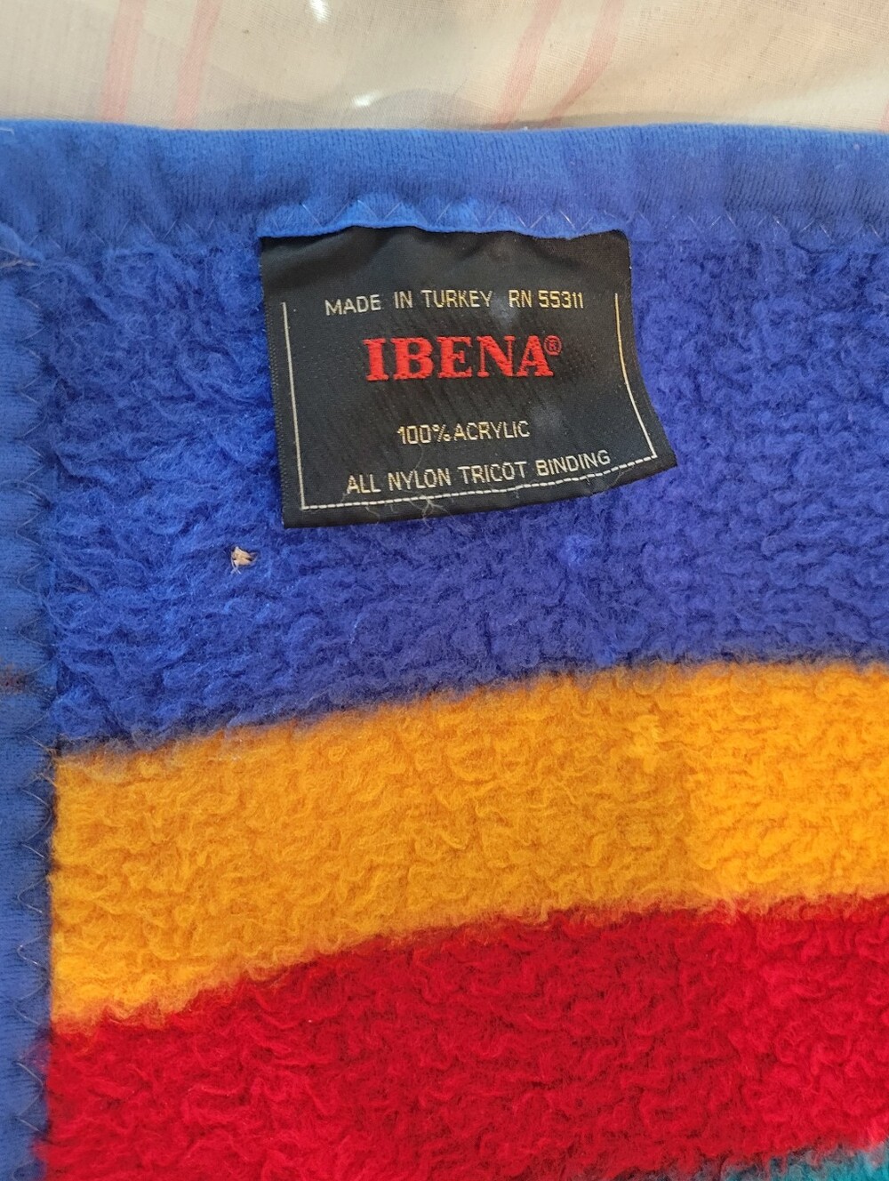 IBENA Blue Multi Color Aztec Southwest Throw Reversible Blanket 73x58 Turkey - Picture 2 of 7